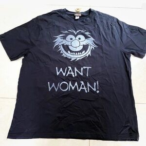 New w Tag Vintage 80’s Muppets ANIMAL  ‘Want Woman’ XL Black T-Shirt